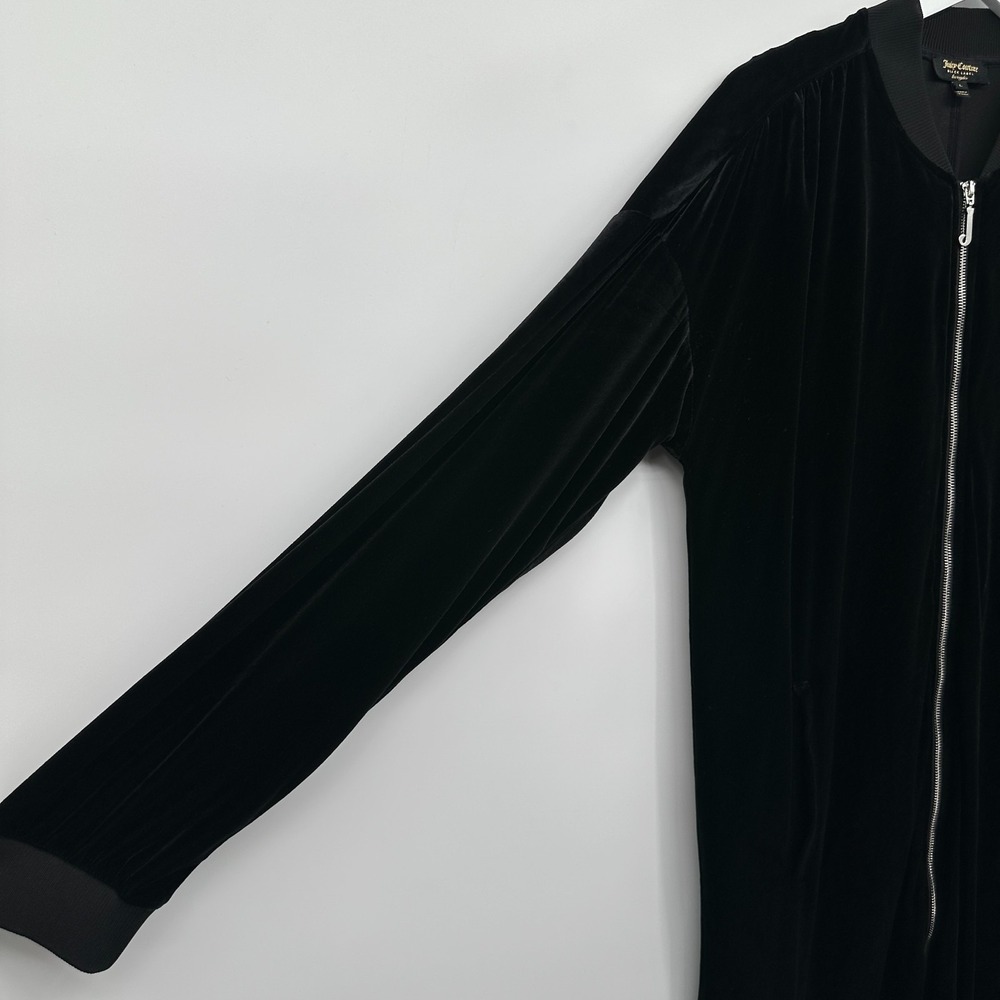 Juicy Couture Velvet Longline Bomber Jacket Duster Size Large Stretch Pockets - Picture 9 of 13